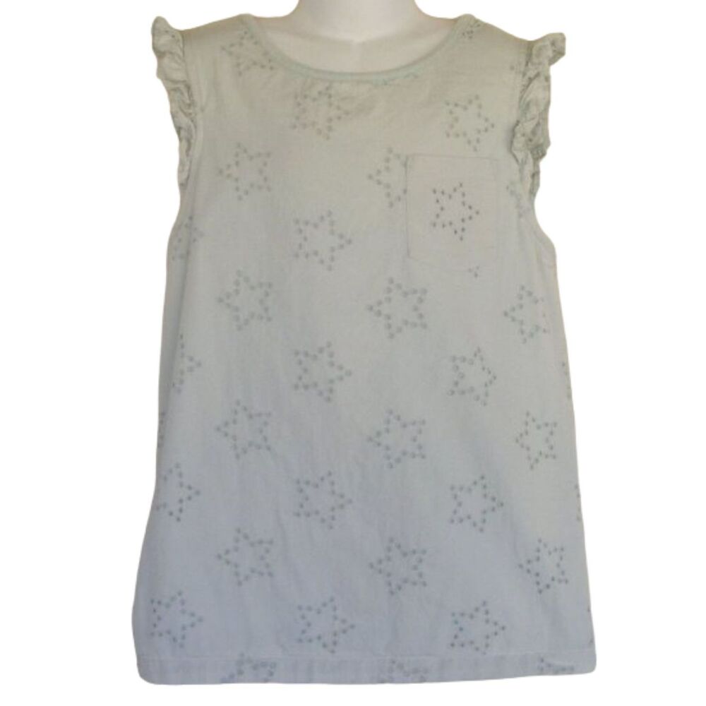 BODEN Top, 11-12Y-152cm, Ruffle Shoulder, Sleeveless, Light Blue, Eyelets